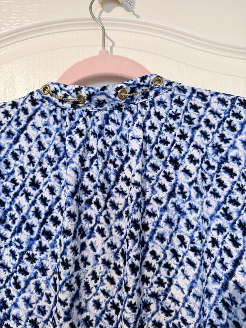 Michael Kors Blue and Navy Patterned Short-Sleeve Peplum Dress